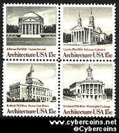 Scott 1779-82 mint 15c -  Architecture, 4 varieties, attached