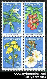 Scott 1783-86 mint sheet 15c (50) -  Endangered Flora, 4 varieties, attached