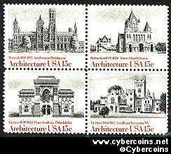 Scott 1838-41 mint 15c -  American Architecture, 4 varieties, attached