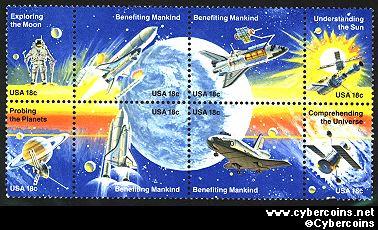 Scott 1912-19 mint sheet 18c (48) -  Space Achievement , 8 varieties, attached