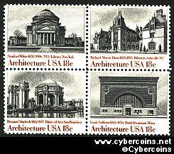 Scott 1928-31 mint sheet 18c (40) -  American Architecture, 4 varieties attached