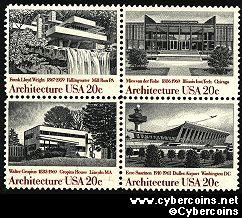 Scott 2019-22 mint 20c -  Architecture, 4 varieties, attached
