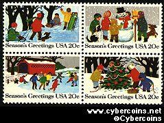 Scott 2027-30 mint sheet 20c (50) -  Winter Scenes, Christmas, 4 varieties