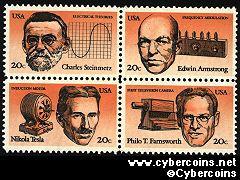 Scott 2055-58 mint 20c - Inventors, 4 varieties, attached