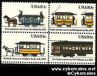 Scott 2059-62 mint sheet 20c (50) - Streetcars, 4 varieties, attached