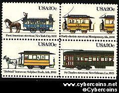 Scott 2059-62 mint 20c - Streetcars, 4 varieties, attached