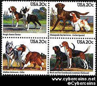 Scott 2098-101 mint 20c - American Dogs, 4 varieties, attached