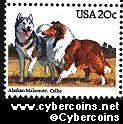 Scott 2100 mint 20c - American Dogs - Alaskan Malamute, Collie