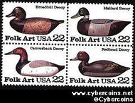 Scott 2138-41 mint sheet 22c (50) - Duck Decoys, 4 varieties, attached