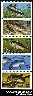 Scott 2209A mint 22c - Fish, 5 varieties, attached
