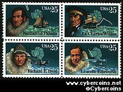 Scott 2386-89 mint 25c -  Antarctic Explorers,  varieties, attached