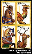 Scott 2390-93 mint 25c -  Carousel Animals, 4 varieties, attached