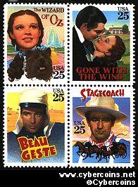 Scott 2445-48 mint 25c - Classic Films, 4 attached