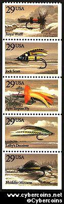Scott 2549A mint 29c - Fish Flies, 5 attached