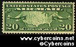 Scott C9 mint 20c - Map of US & Airplanes (yellow green, 1927)