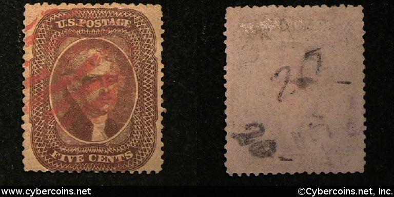 US #30A 5 Cent Jefferson - Used - red