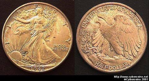 1942 Walking Half Dollar, Grade= MS64