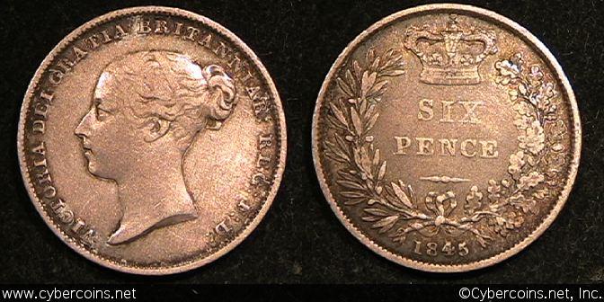 Great Britain, 1845, 6 Pence, KM733.1, VF