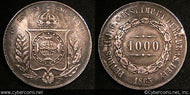 Brazil, 1863, 1000 reis,  KM465, XF - rubbed