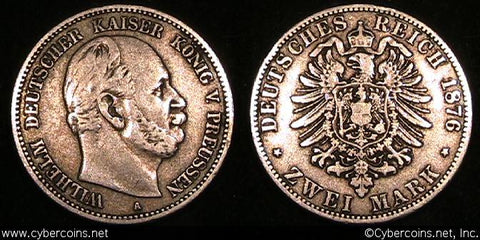 Prussia, 1876A, 2 marks, VF, KM506
