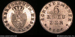 Hesse-Darmstadt, 1824, 6 Kreuzer, KM290, AU