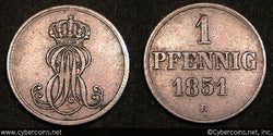Hanover, 1851B, Pfennig, KM201.1, VF/XF.