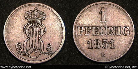 Hanover, 1851B, Pfennig, KM201.1, VF/XF.