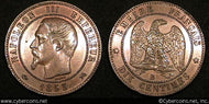 France, 1855B, 10 centimes,  KM771.2, XF/AU