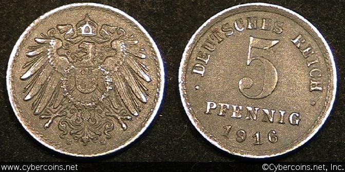 Germany, 1916E, 5 pfennig, KM19, AU -