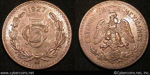 Mexico, 1927, 5 centavos, KM422, XF