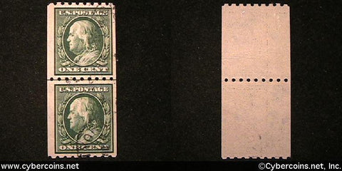 US #390 1 Cent Franklin guide line pair -