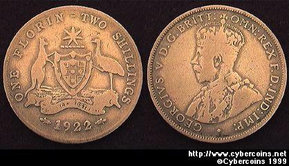 Australia, 1922,  1 florin,  F/VF -  KM27
