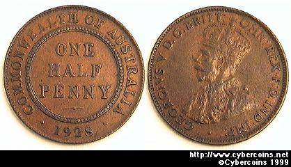 Australia, 1928, 1/2 penny, XF/AU, KM22