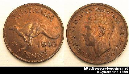 Australia, 1943P, 1 penny, AU, KM36