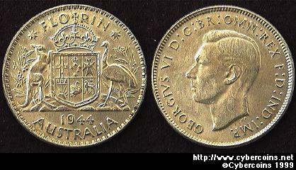 Australia, 1944(M), 1 florin, AU, KM40