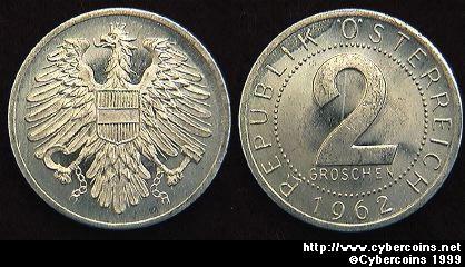 Austria, 1962, 2 groschen, PR, KM2876