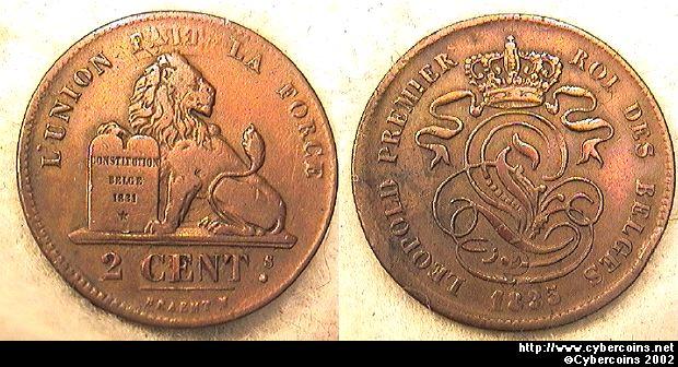 Belgium, 1835,  2 centimes, VF, KM4.2
