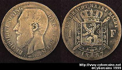 Belgium, 1887,  1 franc, F/VF, KM29.2