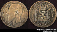 Belgium, 1887,  1 franc, F/VF, KM29.2