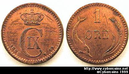 Denmark, 1888h,  1 ore,  AU cleaned, KM792.1