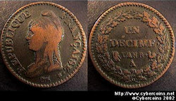 France, Lan8,  1 Decime, VF+, KM644.1