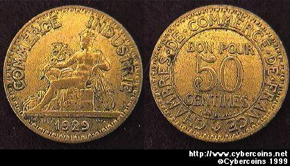 France, 1929,  50 centimes, AU, KM884