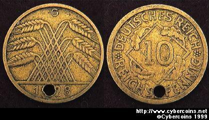 Germany, 1928G,  10 reichspfennig, VF, KM40
