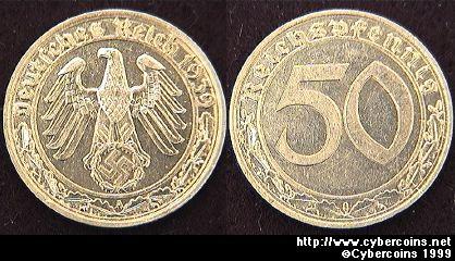 Germany, 1939A,  50 Reichspfennig, AU, KM95