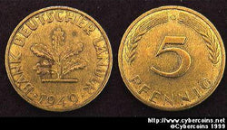 Germany, 1949D,  5 pfennig, AU, KM102