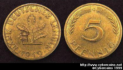 Germany, 1949D,  5 pfennig, AU, KM102