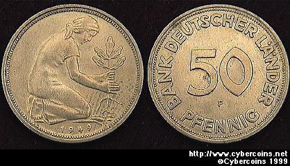 Germany, 1949F,  50 pfennig, AU, KM104