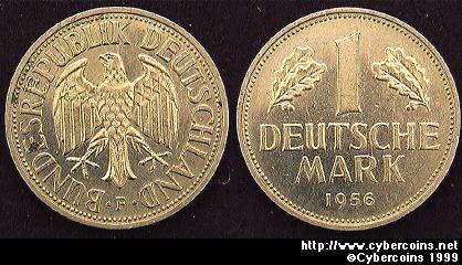 Germany, 1956F,   1 mark, AU58, KM110