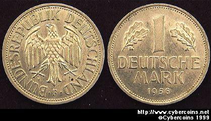 Germany, 1956F,   1 mark, AU, KM110