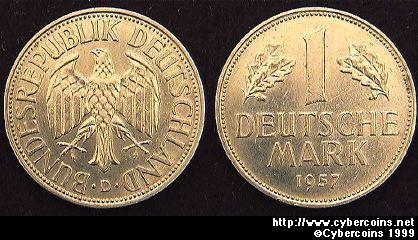 Germany, 1957D,   1 mark, UNC-, KM110